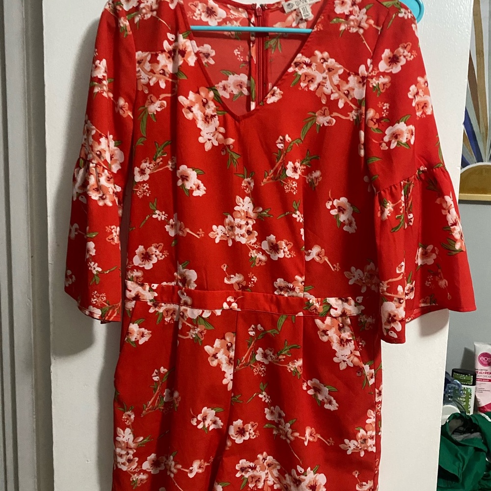 Red floral romper